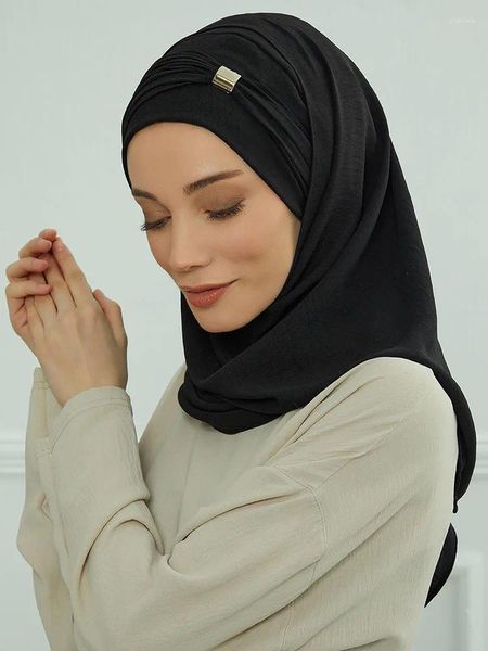 Abbigliamento etnico Hijab interno per donna Sciarpa lunga musulmana Scialle Tinta unita Morbido turbante Cravatta per la testa Avvolge le donne islamiche