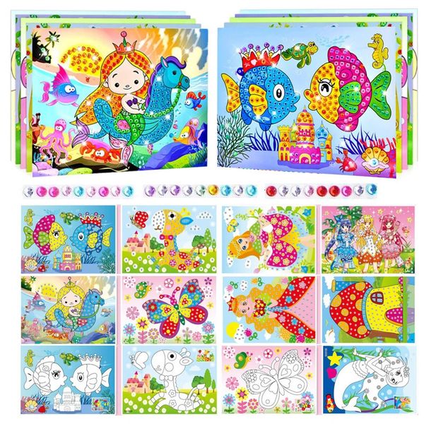 Adesivos de brinquedo infantil 4 unidades / lote DIY adesivos de diamante feitos à mão pasta de cristal pintura mosaico quebra-cabeça brinquedos para crianças meninos meninas adesivos de dupla face 231122