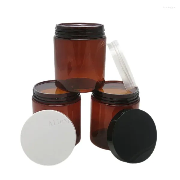 Garrafas de armazenamento 24pcs/lote 250g vazio recarregável Amber Pet Jars Seal Tamas de parafuso de metal 250cc garrafa de cosméticos creme