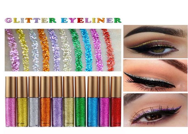 10 pçsset líquido glitter lápis delineador de longa duração à prova dwaterproof água brilhante shimmer eye liner líquidos maquiagem eyeliners4378895