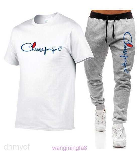 613g Tracksuits Homens Casuais Conjuntos de Verão Dois Peça Set 100% Algodão Camiseta Marca Track Masculino Sweatsuit Ternos Esportivos Plus Size S-2XL 3 Ikva