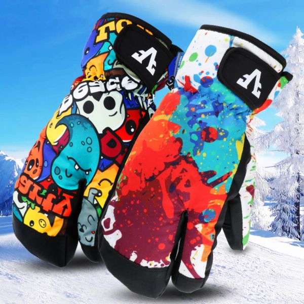 Snowboarding Ski Gloves Winter Waterproof Warm Thick Three-Finger Gloves for Men Women Teenager Cycling Outdoor Climbing