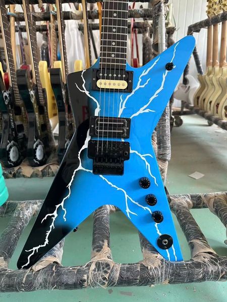 Chitarra elettrica Dean Dimebag Darrell di colore blu personalizzato, in stock