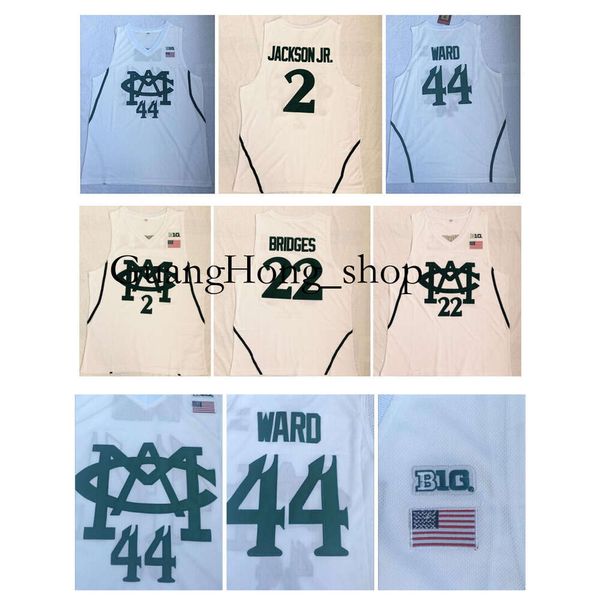 Universidade Jersey 2 Jaren Jackson Jr. 22 Miles Bridges 44 Nick Ward College Basketball Jerseys Branco Top Quality