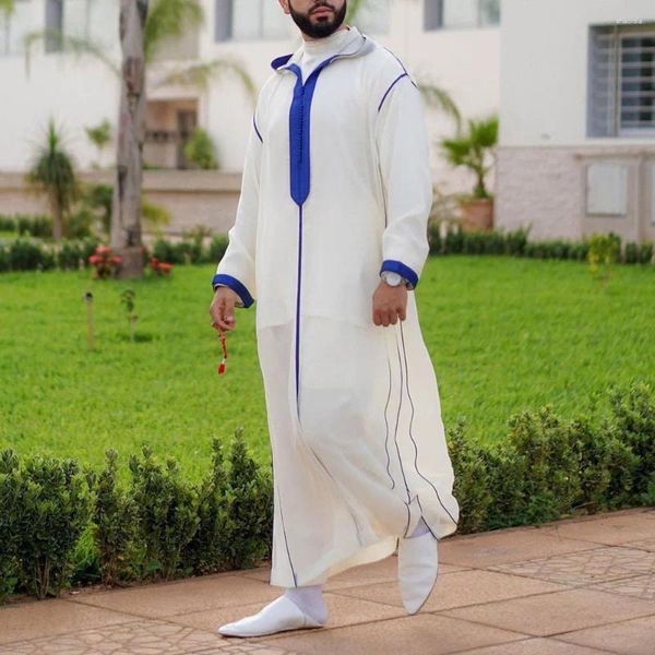 Roupas étnicas Slim Muçulmano Branco Homens Robe Camisa De Moda Musulmana Islâmica Abaya Homem Jubba Thobe