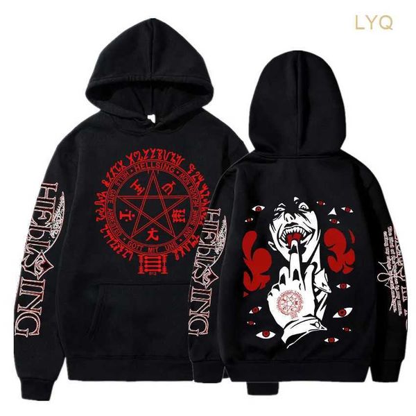 Erkek Hoodies Sweatshirts Komik Anime Hellsing Ultimate Alecard Moda Vampir Çizgi Roman Korku Erkekler Harajuku Sıradan Kış Sıcak Gevşek Sweatshirt Top 3Kl9