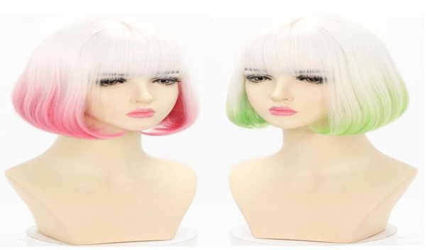 Outros suprimentos de festa de evento gradiente branco rosa peruca harajuku cabelo legal verde marrom curto reto kawaii lolita adulto chique meninas 2612700