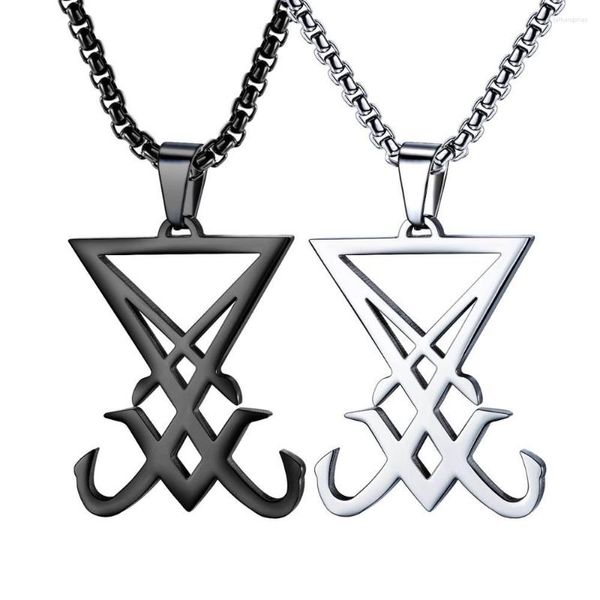 Anhänger Halsketten Vintage Siegel Luzifer Satan Symbol Edelstahl Herren Halskette Amulett Schmuck