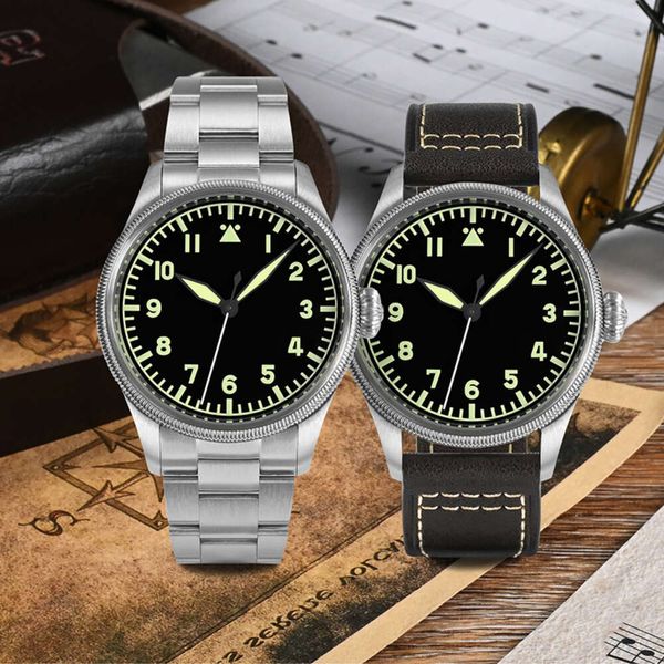 38,5 mm Fliegeruhr, geschnitzte Münzlünette, Yn55, Militär-Sportstil, Herren, automatisch, mechanisch, Saphirglas, 10 Bar, SLN C3, leuchtend