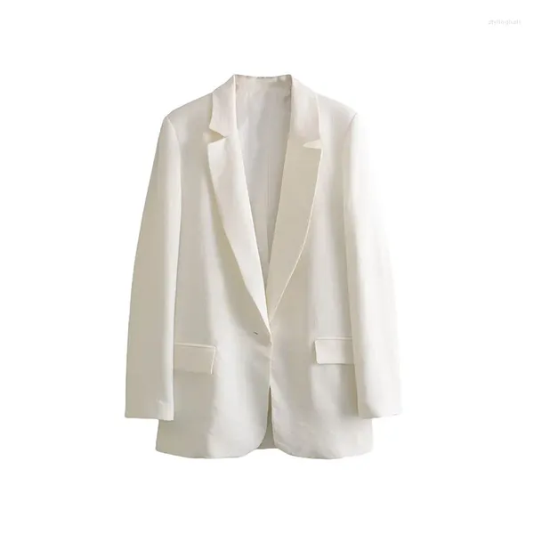 Ternos femininos outono e inverno 2023 casual manga longa um botão drapeado blazer branco solto topo vestido profissional