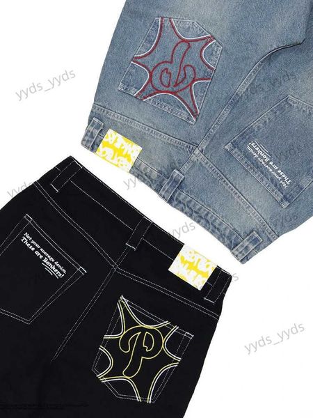 Erkekler kot y2k kot hip hop harajuku goth bülbeli denim pantolon erkekler kadınlar 2023 yeni moda gündelik tüm maç gevşek geniş bacak pantolonları sokak giyim t231123