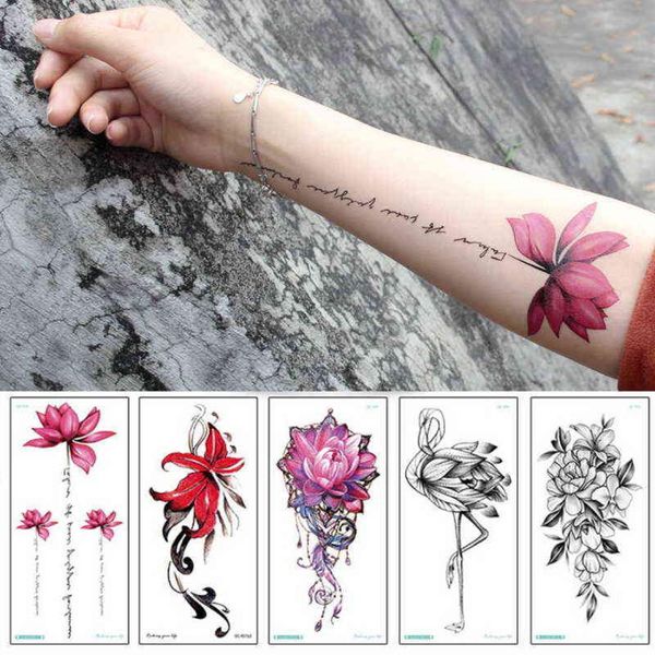 Tatuagens temporárias de braçadeira à prova d'água adesivo de tatuagem temporária flor de lótus manga de tatuagem mulheres mangas de braço de pulso tatoo menina falsa Y6801092