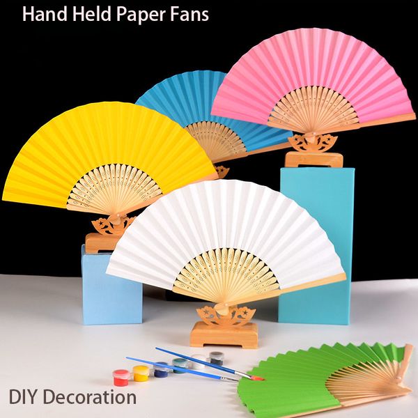 Fãs de papel Hand Hold Paper Fãs dobráveis ​​Fãs Multicolor Handheld Fan Chinese Chinese Fan para Diy Decoration Wedding Dancing Party Summer 16 Colors