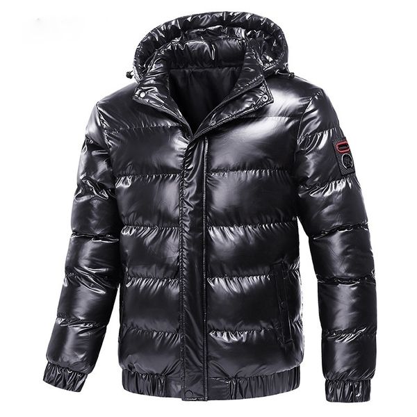 Giubbotti da uomo Cappotto autunnale Giacca a vento Moda maschile Cotone caldo Parka Piumino lucido Cappuccio Capispalla casual Termico Bomber nero Uomo 231122