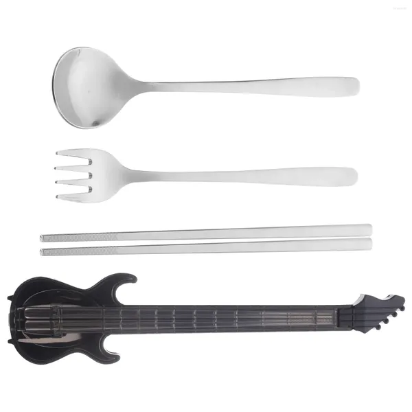 Наборы столовой посуды, 1 комплект дорожной посуды, портативная коробка в форме гитары из нержавеющей стали, набор посуды для