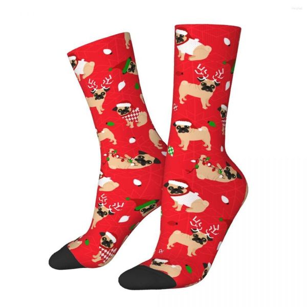 Herrensocken Mode Herren Herren Lässig Weihnachten Möpse Rote Socke Polyester Hund Skateboard Damen Frühling Sommer Herbst Winter