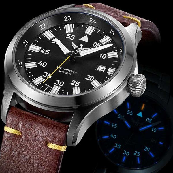 Armbanduhren YELANG Männer Quarz T100 Selbstleuchtende Ronda Bewegung Lithium Batterie Pilot Uhr Schwimmen WR100M Saphir Echtes Leder V1021Q231123