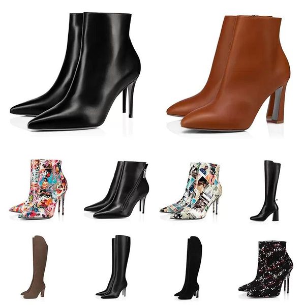 Mulher senhoras designer botas de neve sapatos tênis plataforma botas de salto alto preto castanha marinha camurça de couro liso inverno tornozelo joelho bota sapato com caixa