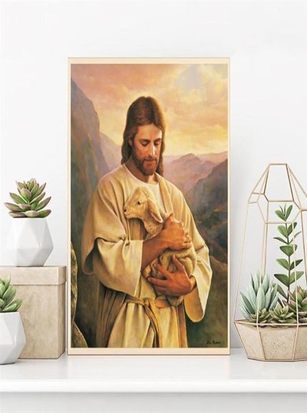 Tanrı Mesih İsa Lamb Poster Buen Papaz İyi Çoban Tuval Yazdırıyor W6045048'de oturma odası poster için modüler resimler