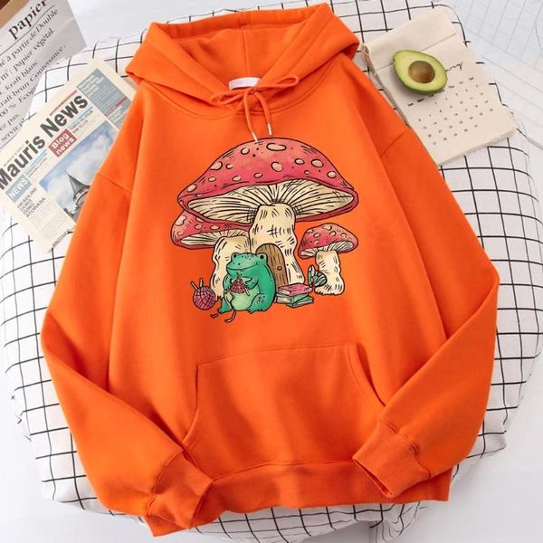 Hoodies das mulheres moletom cottagecore estética sapo tricô cogumelo casa feminina harajuku pele-forro com capuz moda vintage qualidade topos mulher