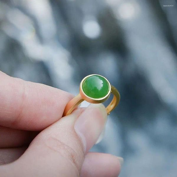 Cluster Ringe Natürliche Hetian Jade Einfacher Ring Runder Jaspis Weiß Offen Einstellbar Frauen Vintage Eleganter Schmuck Geschenke