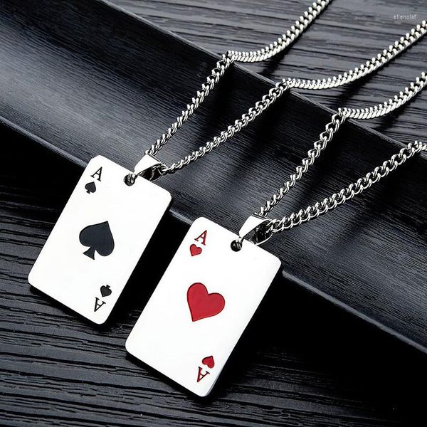 Anhänger Halsketten Männer Statement Poker Lucky Ace Of Spades Herz Halskette Silber Farbe Edelstahl Lange Ketten Schmuck Frauen