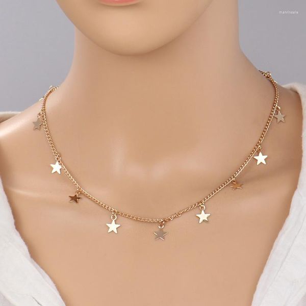 Charcker Gold Silver Color Star Star Pingente Colar para Moda Moda Vintage Clavicle Chain Boho Jewelry Collar