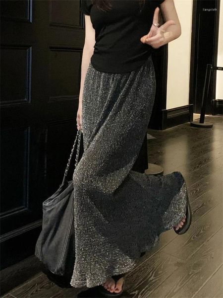 Gonne Tossy gonna lunga sottile con paillettes nere donna vita alta lusso elegante moda streetwear Y2k maxi glitter da donna