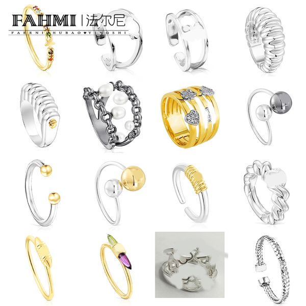 FAHMI Semplice aperto con diamante intero, doppia perla aperta, cerchio in lana, doppia perla, perlina rotonda, corona, anello con perla aperta, versione larga, versione stretta. Regalo, festa, matrimonio