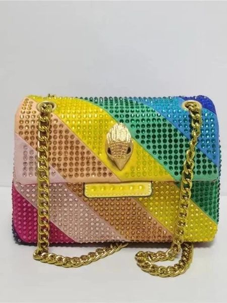 Sacos de noite Reino Unido Luxo Design Arco-íris Camurça Mulheres Bolsa Articulação Colorido Cross Body Bag Patchwork Pedra Bolsa Eagle Head Diamond 231123