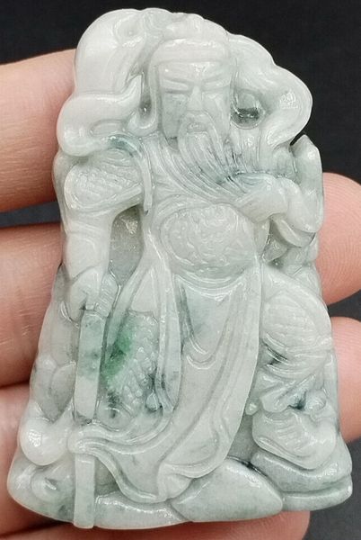 Zertifizierter grüner Lavendel-Natur-A-Jade-Jadeit-Guan-Gong-Gott-Schwert-Anhänger