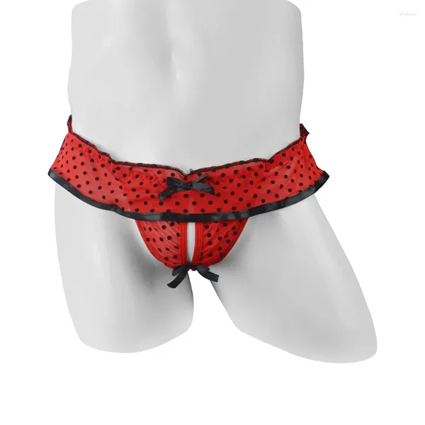 Cuecas sexy polka dot oco para fora bowknot malha masculino bulge bolsa briefs tangas calcinha roupa interior para roupas masculinas