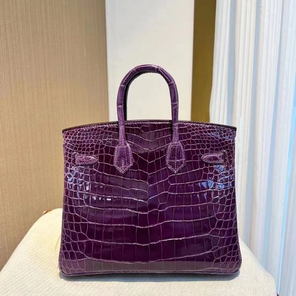 Luxusbeutel Marke Handtasche 30cm Designer Geldbeutel Real Shinny Crocodile Haut Voll handgefertigt Qualität Blau Farbe Schneller Lieferung Großhandel