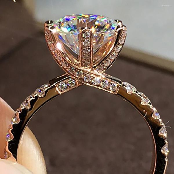 Anelli a grappolo Anello di fidanzamento per festa di nozze da donna in oro rosa 18 carati Au750 1 2 3 4 5 Croce di diamanti rotonda Moissanite che si interseca elegante