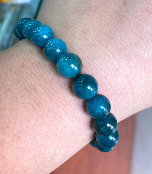 Braccialetto di perle rotonde di cristallo di giada apatite blu chiaro con gemme naturali da 6-12 mm