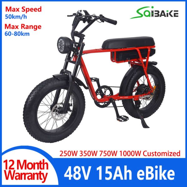 Bicicleta elétrica com quadro vermelho, 48v, 250w, 350w, 750w, 1000w, poderosa montanha, pneu gordo, bicicleta elétrica, 20 polegadas, fatbike para adultos, deslocamento