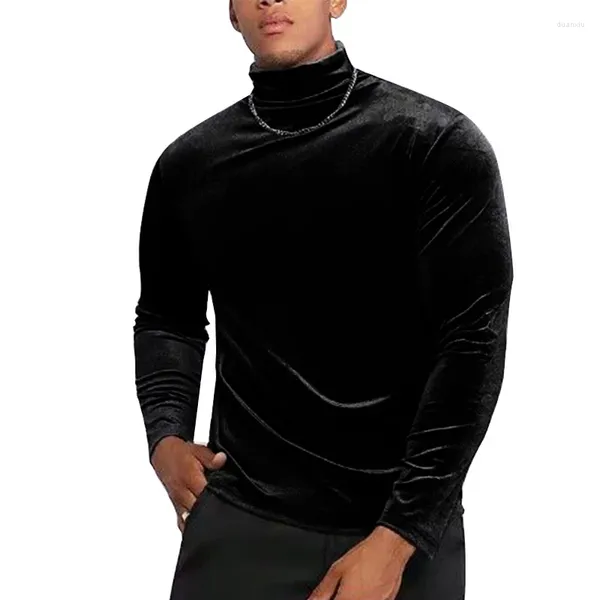 Мужские футболки, роскошные обтягивающие базовые топы, мужская одежда, винтажный бархатный пуловер с длинными рукавами, теплые зимне-осенние мужские однотонные футболки с воротником