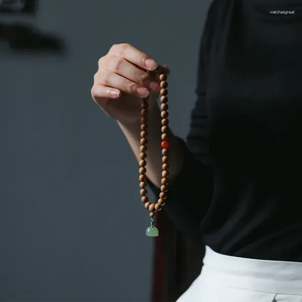 Link pulseiras natural sândalo autêntico pulseira verde com vários anéis dongling jade lótus contas de oração buda charme jóias presente
