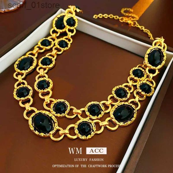 Collares colgantes Mid-Ancient Vintage Aceite Goteando Oval Plisado Metal Doble Capa Luz Lujo Alto Sentido Collar WomenL231123