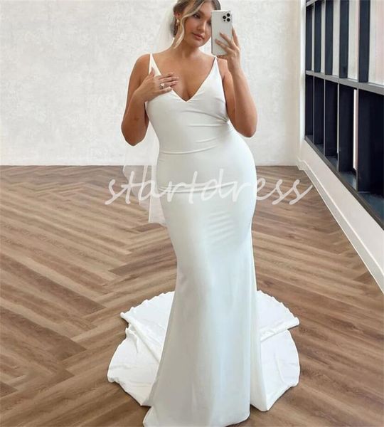 Einfaches Plus-Size-Satin-Hochzeitskleid, sexy V-Ausschnitt, rückenfrei, Boho-Brautkleid, ziviles Strand-Chic-Brautkleid, Vestido de Noiva Branco, Bohemian-Kleid für Novia 2024