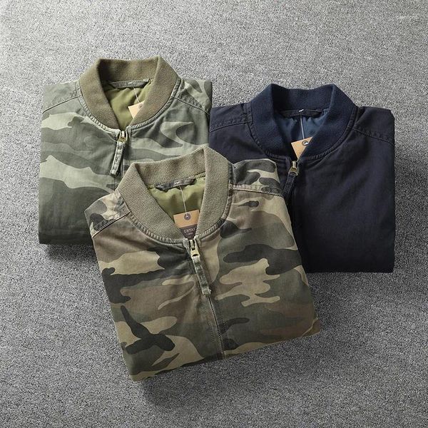 Giacche da uomo Cargo militare da uomo Bomber lavato da motociclista Cappotti per l'industria pesante Colletto alla coreana Giacca tattica con cerniera resistente all'usura casual