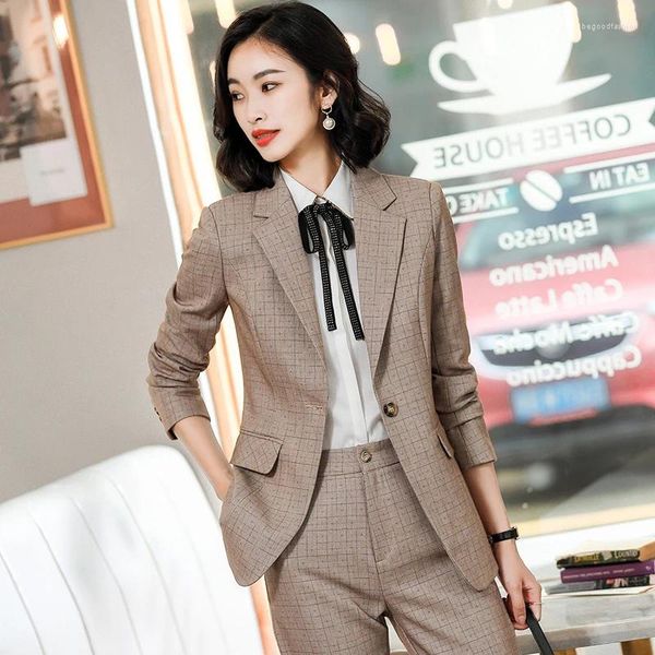 Calças femininas de duas peças de alta qualidade tecido formal uniforme projetos pantsuits para mulheres ternos de negócios ol estilos trabalho wear outono inverno