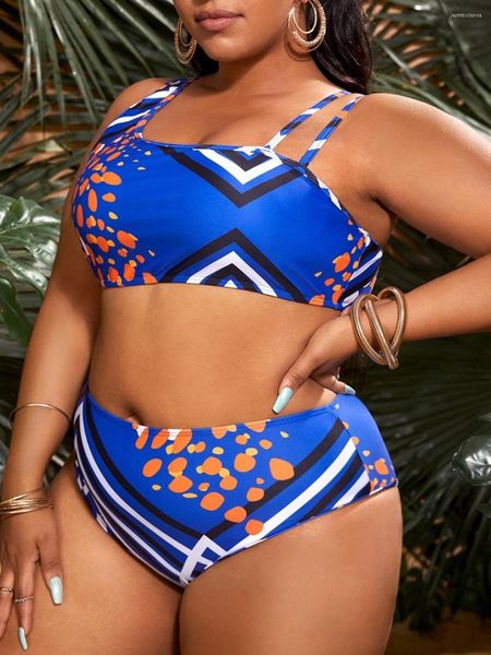 Moda de banho feminina mais geo gráfico assimétrico de biquíni alta cintura maiô Mulheres 2023 Tamanho grande fêmea de maiô feminino
