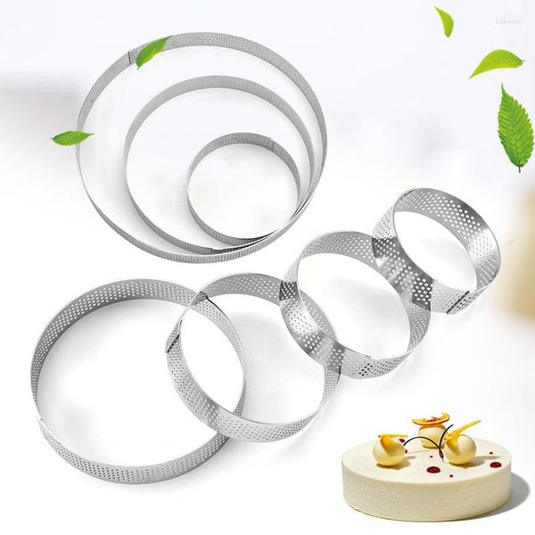 Moldes de cozimento anel de torta circular Circular Sobremesa francesa Aço inoxidável perfuração Fruit Pie Quiche Cake Mousse Mold Kitchen Mold