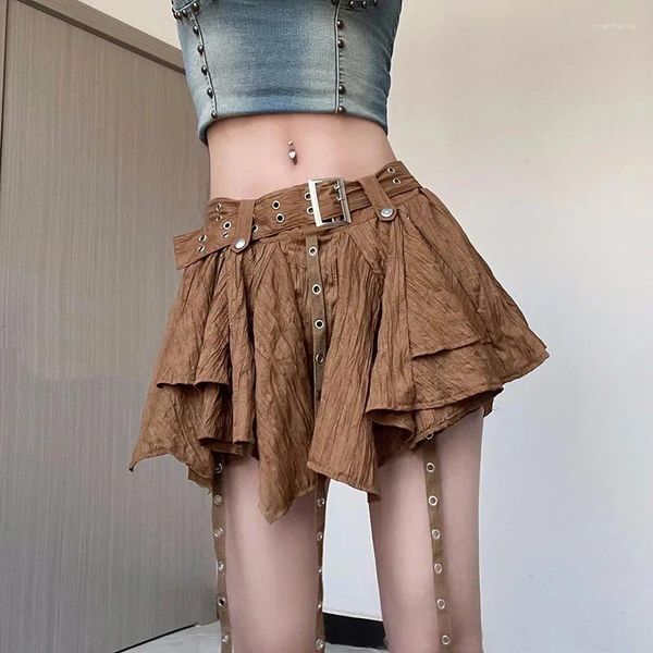 Etekler moda kişilik tüm oyun oynak gençlik kız seksi olgun güzel cadde kadınlar kahverengi vintage pilili etek