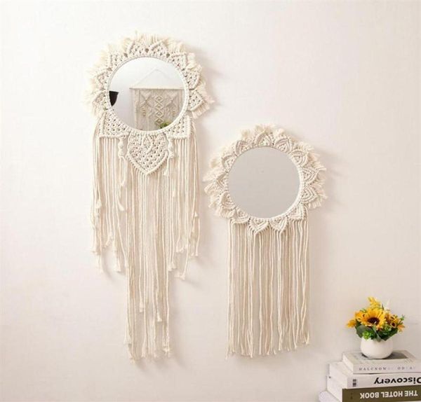 Specchi 100 * 80 cm Decorazione da parete Specchio appeso Macrame Arazzo fatto a mano Trucco Fattoria per la casa196p4472596