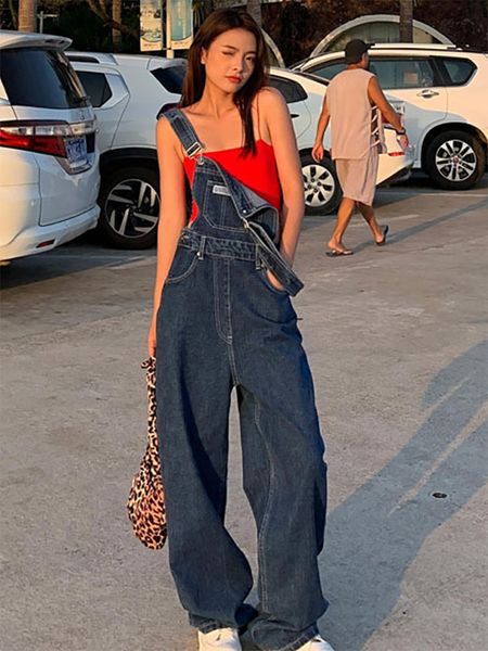 Damen Jeans Jeans Y2K Korean Fashion Overall Denim Herbst Loose Wide Leg Pant Vintage Female Blue Baggy Pants Aesthetic 230422