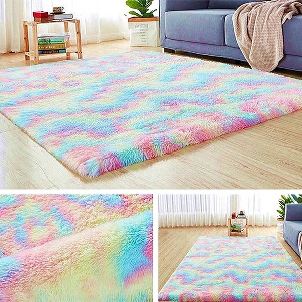 Tappeti Tappeto Gradiente Tie-dye Peluche Tappeto Soggiorno Tavolino Pad Tappeto Camera da letto Comodino Tappeto per bovindo Tappetino per bambini striscianti