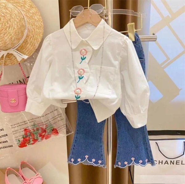 Giyim Setleri 2023 Kızlar Sonbahar İki Parça Kısa Kot Çiçek Nakış Güzel Açık Moda All Maç Tatili