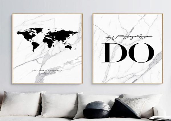 Marmo Fare Mappa del mondo Pittura su tela Wall Art Print Nordic Nero Bianco Immagini a parete per soggiorno Decorazione domestica5298032